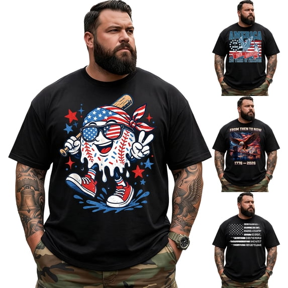 Big and Tall Shirt for Men America 250 Patriotic USA Flag 1776 2026 Graphic Cotton Tee 3XLT T0 5KXL W07