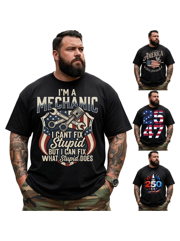 Big and Tall Shirt for Men America 250 Patriotic USA Flag 1776 2026 Graphic Cotton Tee 3XLT T0 5KXL W74