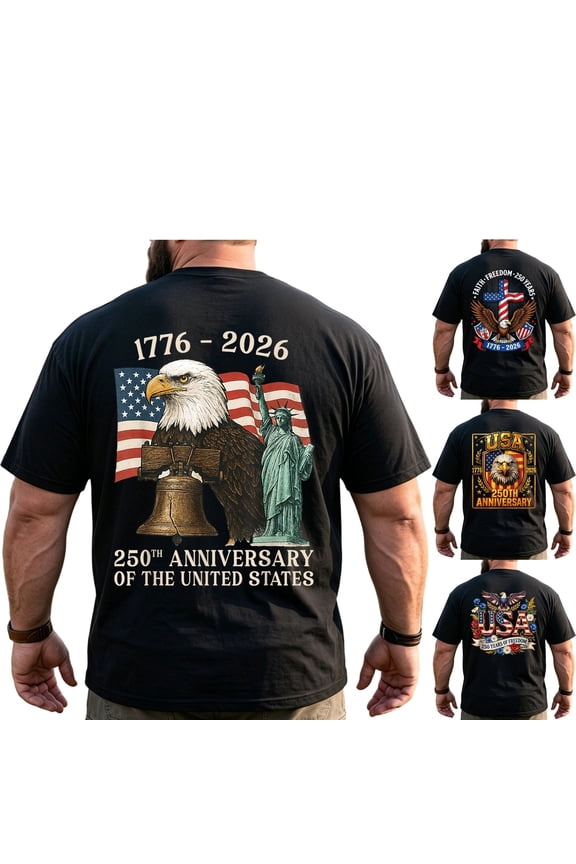 Big and Tall Shirt for Men America 250 Patriotic USA Flag 1776 2026 Graphic Cotton Tee 4XLT T0 5I0A W10