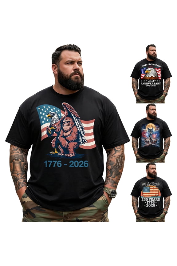 Big and Tall Shirt for Men America 250 Patriotic USA Flag 1776 2026 Graphic Cotton Tee 4XLT T0 5KXL W10