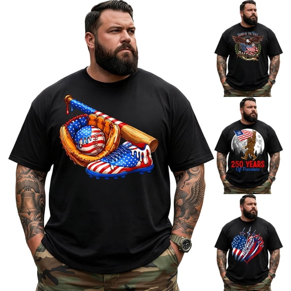 Big and Tall Shirt for Men America 250 Patriotic USA Flag 1776 2026 Graphic Cotton Tee 7XLT T0 5KXL W06
