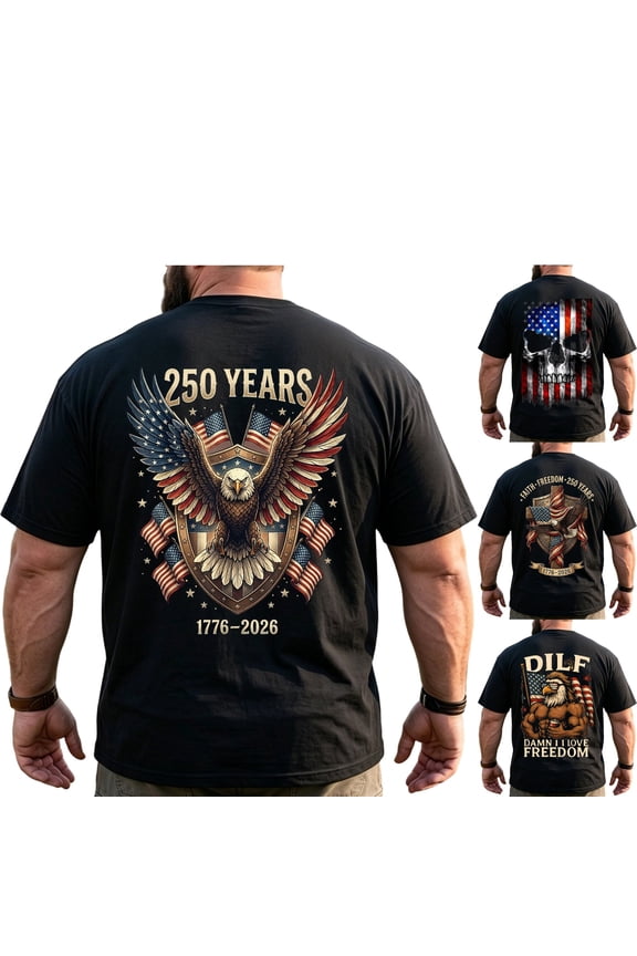 Big and Tall Shirt for Men America 250 Patriotic USA Flag 1776 2026 Graphic Cotton Tee 8XLT T0 5I0A W57