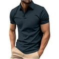 thumbnail image 1 of Big and Tall Shirts for Men Casual Plus Size Button Lapel Golf Shirts Summer Solid Color Henley Tee Shirts Dark Gray S, 1 of 6
