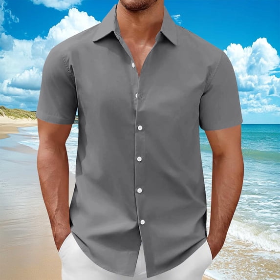 Big and Tall Shirts for Men S-5X Plus Size Short Sleeve Button-Down Tshirts Shirt Mens Casual Solid Lightweight Collared Beach Tees Tops