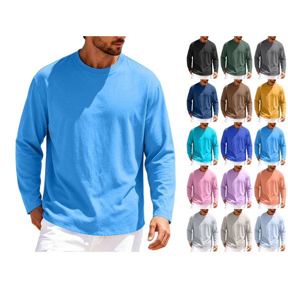 Big and Tall Shirts for Men Solid Color Crewneck Long Sleeve T-Shirt Breathable Casual Tee with Relaxed Fit for Daily Sports Wear