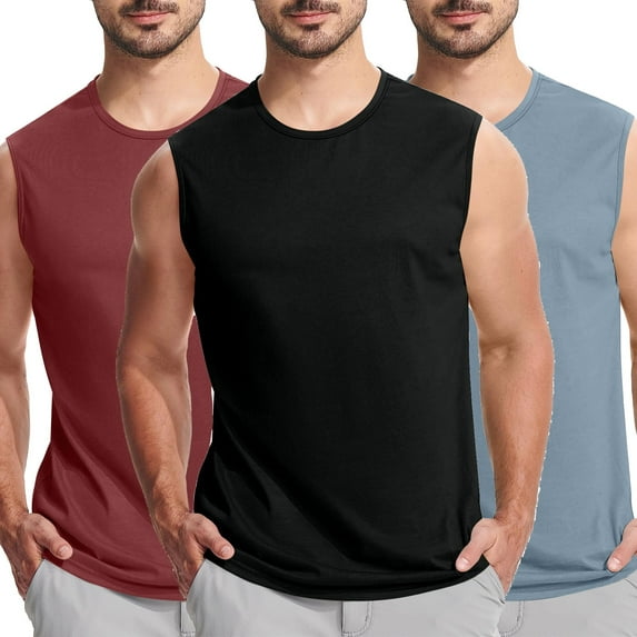 Big and Tall Shirts for Mens Sleeveless Tank Undershirts Casual Active Bodybuilding Summer Athletic Tank Tops, Black&Blue&Red, XL