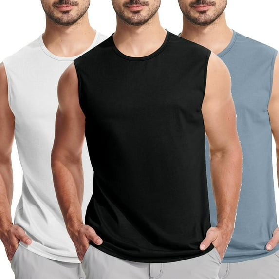 Big and Tall Shirts for Mens 3-Pack Tank Undershirts Casual Active Bodybuilding Summer Athletic Tank Tops, Black&Blue&White, XXXXL