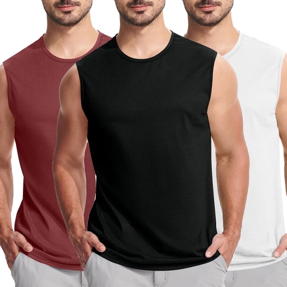 Big and Tall Shirts for Mens 3-Pack Tank Undershirts Casual Active Bodybuilding Summer Athletic Tank Tops, Black&Red&White, L