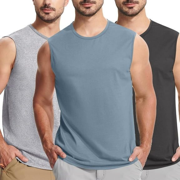 Big and Tall Shirts for Mens 3-Pack Tank Undershirts Casual Active Bodybuilding Summer Athletic Tank Tops, Blue&Dark Gray&Gray, XXXL
