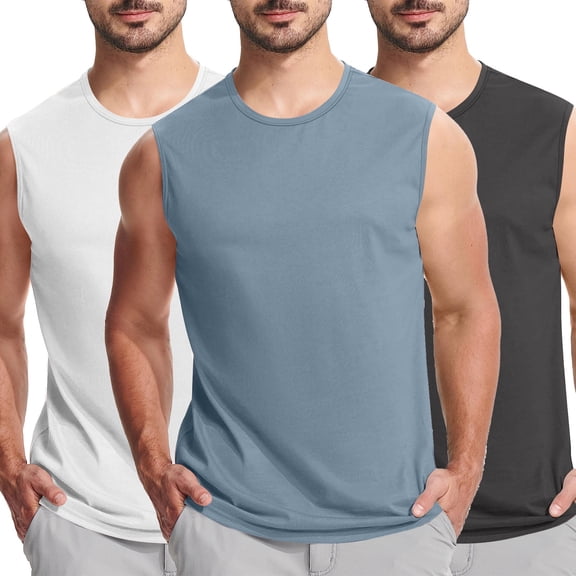 Big and Tall Shirts for Mens 3-Pack Tank Undershirts Casual Active Bodybuilding Summer Athletic Tank Tops, Blue&Dark Gray&White, L