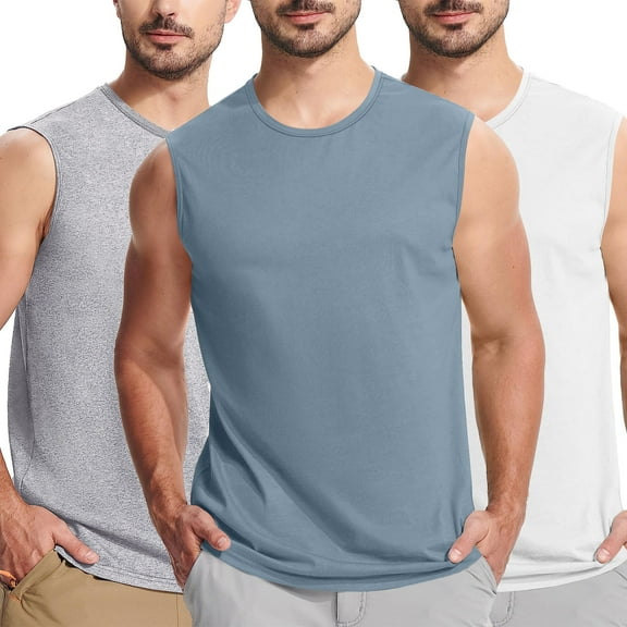 Big and Tall Shirts for Mens 3-Pack Tank Undershirts Casual Active Bodybuilding Summer Athletic Tank Tops, Blue&Gray&White, L