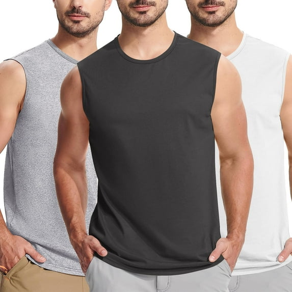 Big and Tall Shirts for Mens 3-Pack Tank Undershirts Casual Active Bodybuilding Summer Athletic Tank Tops, Dark Gray&Gray&White, XXXXL