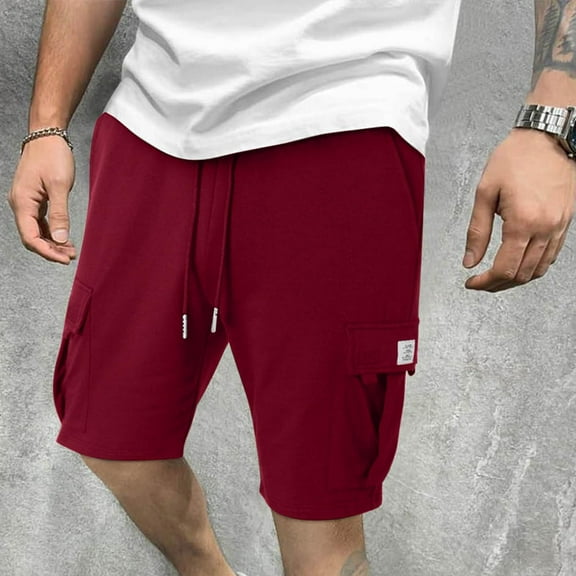 Big and Tall Shorts Clearance Mens Casual Cargo Shorts with Pockets, Breathable Cotton Blend, Relaxed Fit, Elastic Waistband, Burgundy, Size Options
