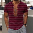 thumbnail image 1 of Big and Tall Stripe Shirts for Men S-5XL Plus Size Short Sleeve Tshirts Button V Neck Pullover Lightweight Going Out Loungewear Tees Tops, 1 of 5