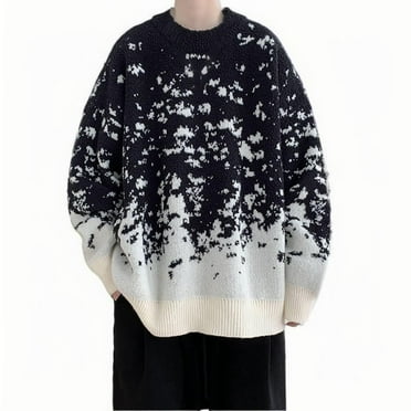 Big and Tall Sweaters for Men M-5XL Plus Size Pullover Long Sleeve Crew Neck Sweater Trendy Gradient Casual Knitted Basic Warm Sweatshirts Clearance