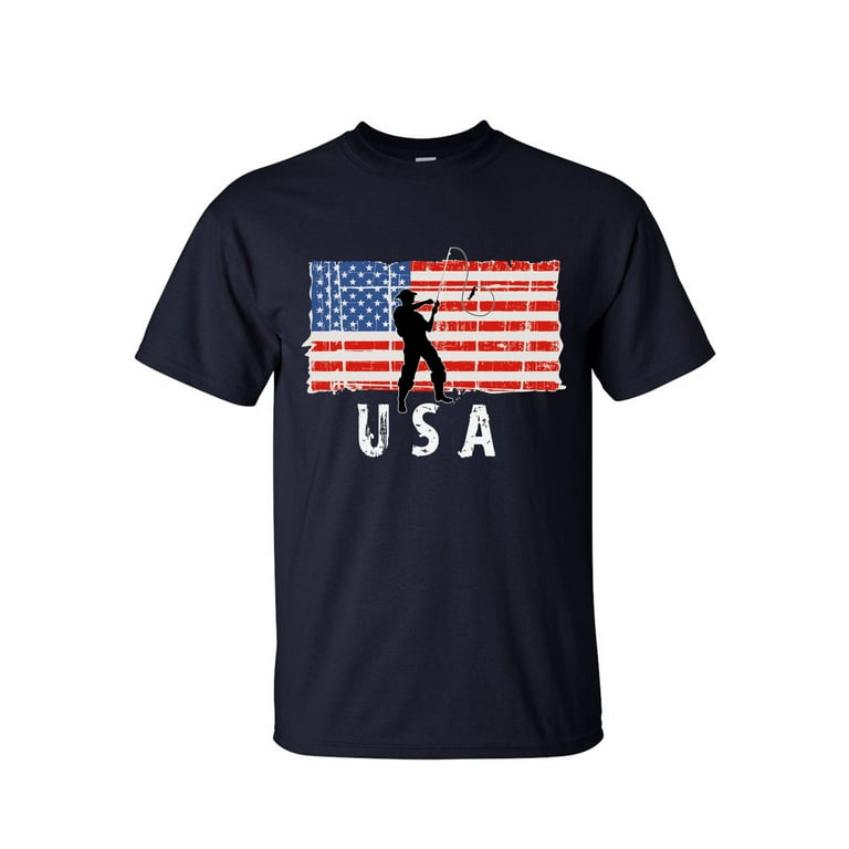 Big and Tall T shirts - American Flag Outdoor Fishing USA Shirts for Men 