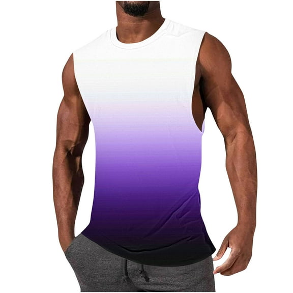 Big and Tall Tank Tops for Men XL-5X Plus Size Sleeveless Crewneck T Shirts Pullover Gradient Printed Athletic Workout Muscle Tees Summer