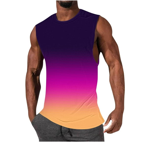 Big and Tall Tank Tops for Men XL-5X Plus Size Sleeveless Crewneck T Shirts Pullover Gradient Printed Athletic Workout Muscle Tees Summer