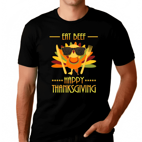 Big and Tall Thanksgiving Shirts for Men Plus Size XL 2XL 3XL 4XL 5XL Funny Turkey Shirt Eat Beef Shirt