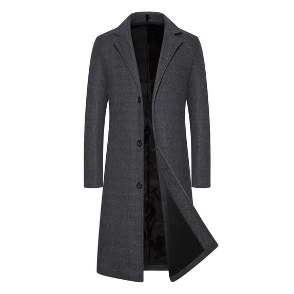 Big and Tall Trench Coat Men Wool Long Peacoat Business Casual Dress Coat Button Down Thicken Warm Cozy Outerwear with Pockets