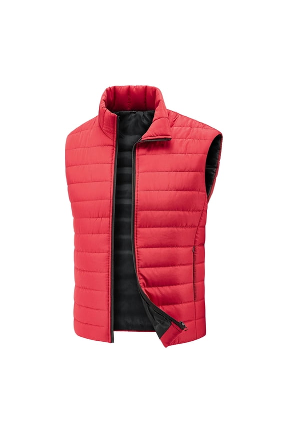 Big and Tall Zipper Jacket Cotton Quilted Puffer Vest for Mens Sleeveless Winter Warm Outerwear Zip-Up Coat Red, 4XL