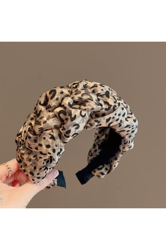 Big brand leopard print Korean headband Fried Dough Twists braid headband simple and fashionable high skull top wide brim short hair clip headdress