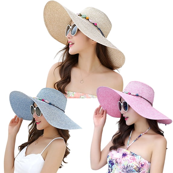Big edge straw hat ladies summer sun hat sunscreen seaside all-match beach hat travel foldable sun hat/Blue