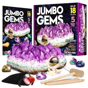 Piano Potato Jumbo Gems Dig Kit for Kids,18 Real Gemstones & Crystals,STEM Geology Science Activity,Giant Amethyst-Shaped Excavation Kit with Tools & Learning Guide, Gift for Boys and Girls Ages 6-12