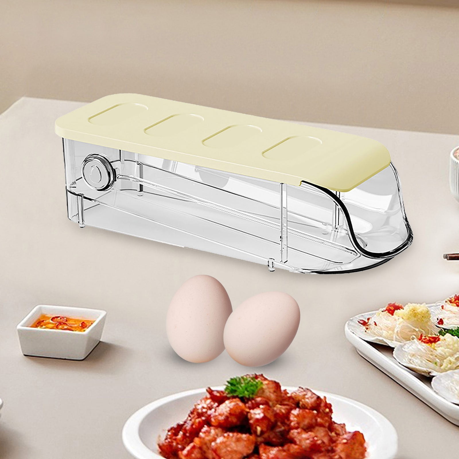 WACOI Auto Rolling Fridge Egg Organizer, Space Saving Eggs Dispenser For Refrigerator Storager With Lid,Egg Holder For Fridge 2 Pack