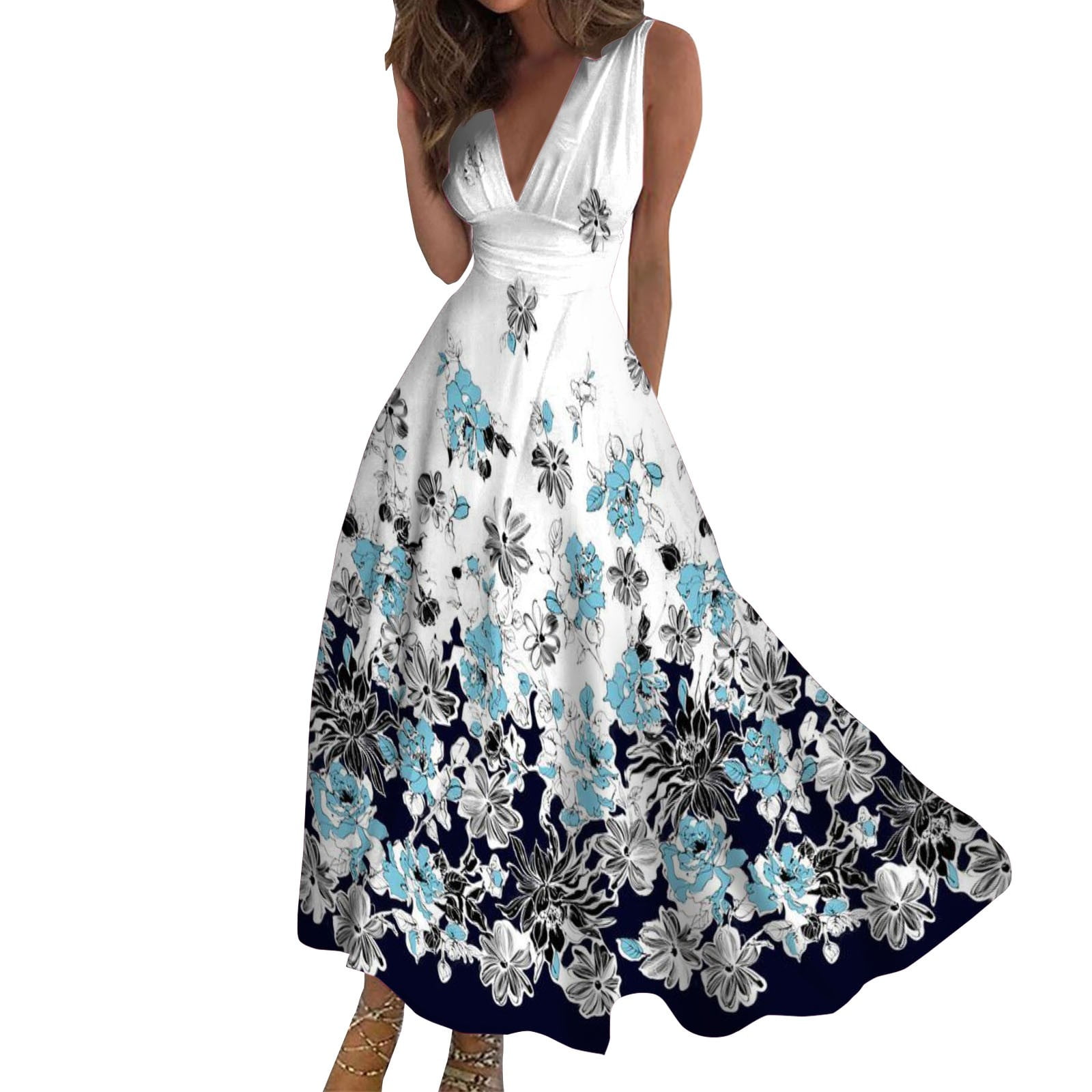 Big sales Fnapos summer dress plus size dress v neck dress Women's Slip