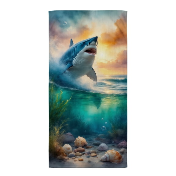 Big shark beach towels A great white shark swimming in the ocean with bubbles. beach towel for sand extra long beach towels micro fiber beach towels for adults womens beach essentials