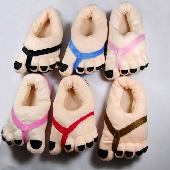 Big toes slippers Funny Unisex Winter Indoor Big Toes Feet Warm Plush Slippers - Free Size (Random Color)