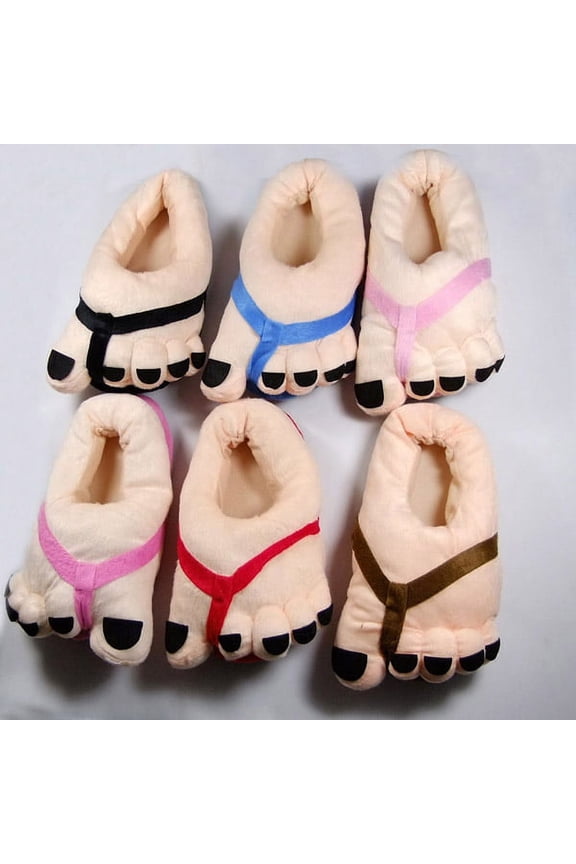 Big toes slippers Funny Unisex Winter Indoor Big Toes Feet Warm Plush Slippers - Free Size (Random Color)