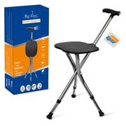 BigAlex Folding Cane with Seat and LED Light, Adjustable Aluminum Walking Cane Chair with Non-Slip Base, Lightweight Cane Chair for Seniors and Adults