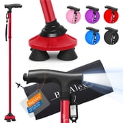 BigAlex Folding Cane with LED Light, Pivoting Quad Base, Adjustable Lightweight Walking Cane with Carrying Bag for Seniors, Men and Women