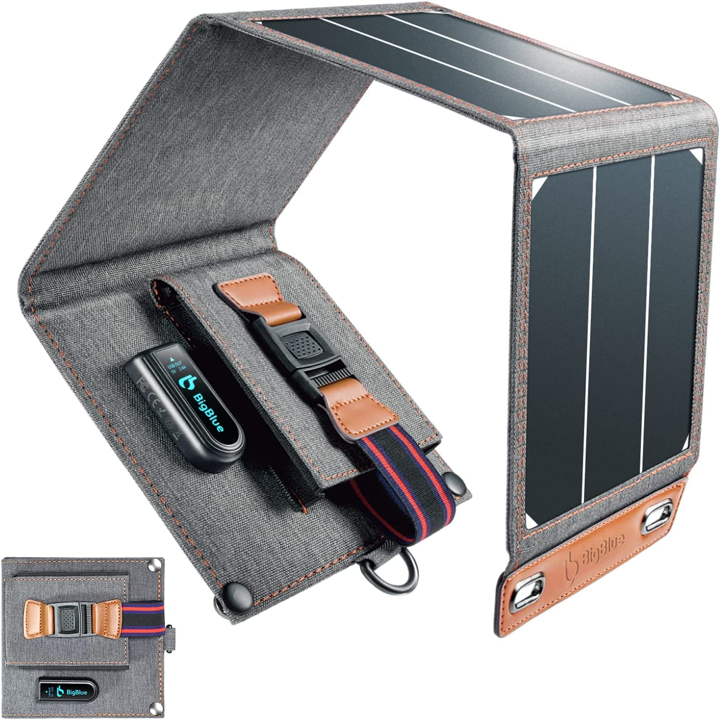 BigBlue 14W Solar Panel Charger with USB(5V/2.4A), Folding Portable Solar Phone Charger for Smart Phone Charging Hiking Camping Emergency Outdoors, IPX4 Waterproof