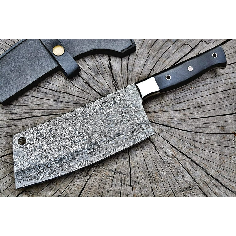 Damascus Steel Chef Knife 8 Inch Restaurant Kitchen Handmade Leather Sheath