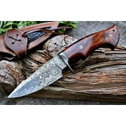 BigCat Roar Predator Hunter Damascus Buck Knife with Sheath - 4.8" Drop-Point Hunting Knife - Brown EDC Knives for Men