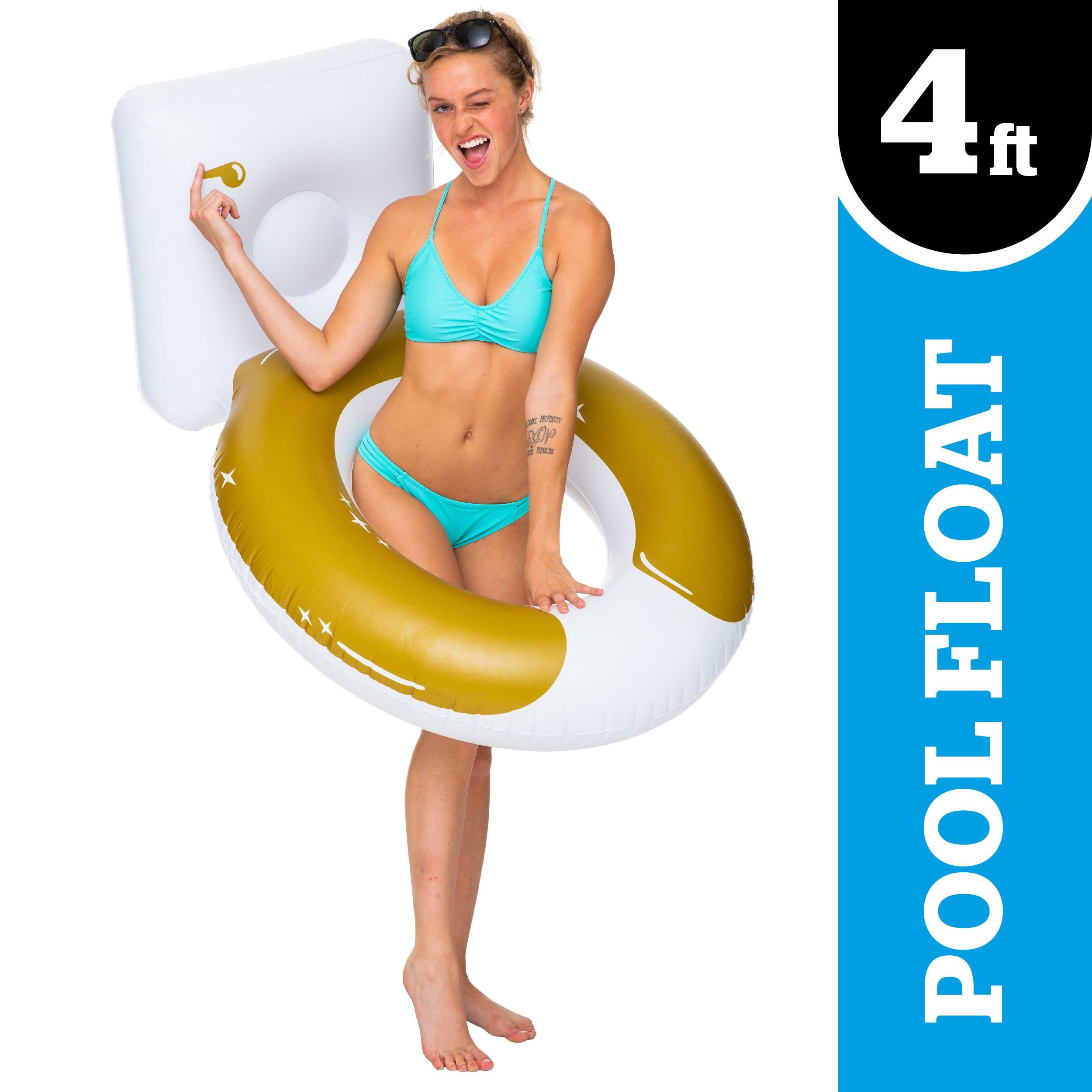 BigMouth Inc. Golden Toilet Pool Float, Thick Vinyl Raft, 3 feet Long, Holds 200 Pounds and