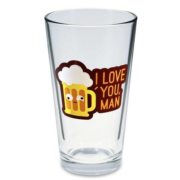 BigMouth Inc I Love You Man Beer Glasses Set of 2, Hand Blown Pint Glasses for Beer Lovers, Great Gag Gift for Friends and Parties, 16oz