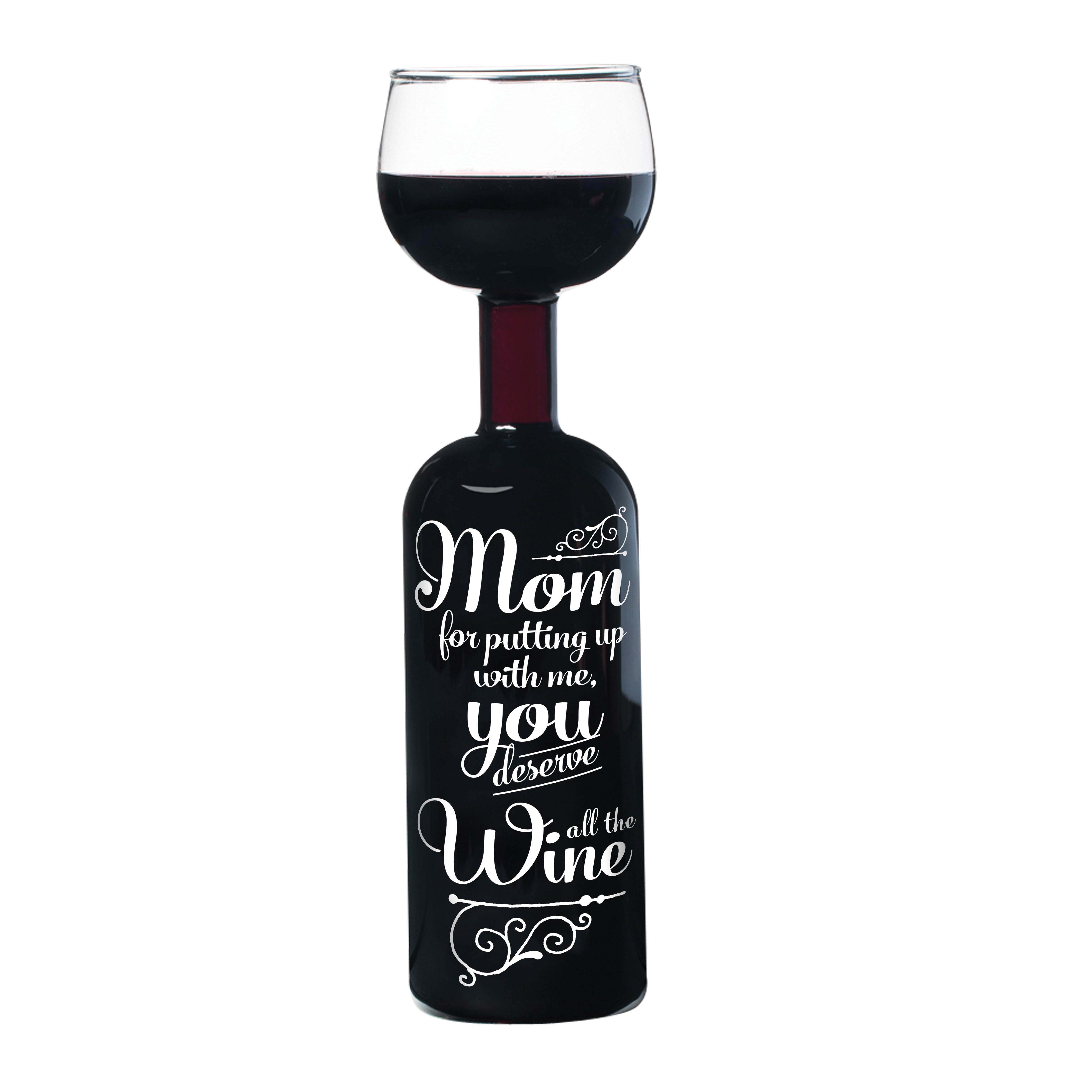 BigMouth Inc. Original Wine Bottle Glass – Holds an entire 750mL Bottle of Wine, Reads "Mom, for putting up with me, you deserve All the Wine", Great Gift for Wine Lovers - image 1 of 2