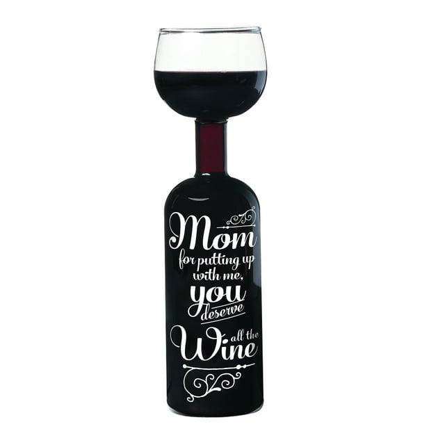 BigMouth Inc. Original Wine Bottle Glass – Holds an entire 750mL Bottle of Wine, Reads "Mom, for putting up with me, you deserve All the Wine", Great Gift for Wine Lovers