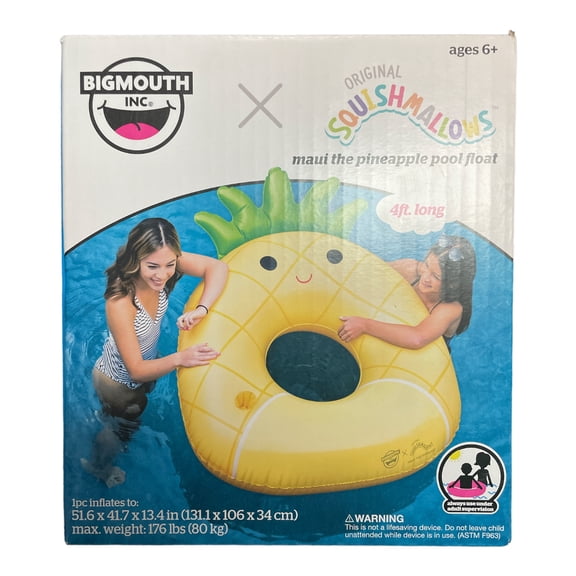 BigMouth Inc Squishmallows Inflatable Maui the Pineapple Ring Pool Float with Built-In Cupholder