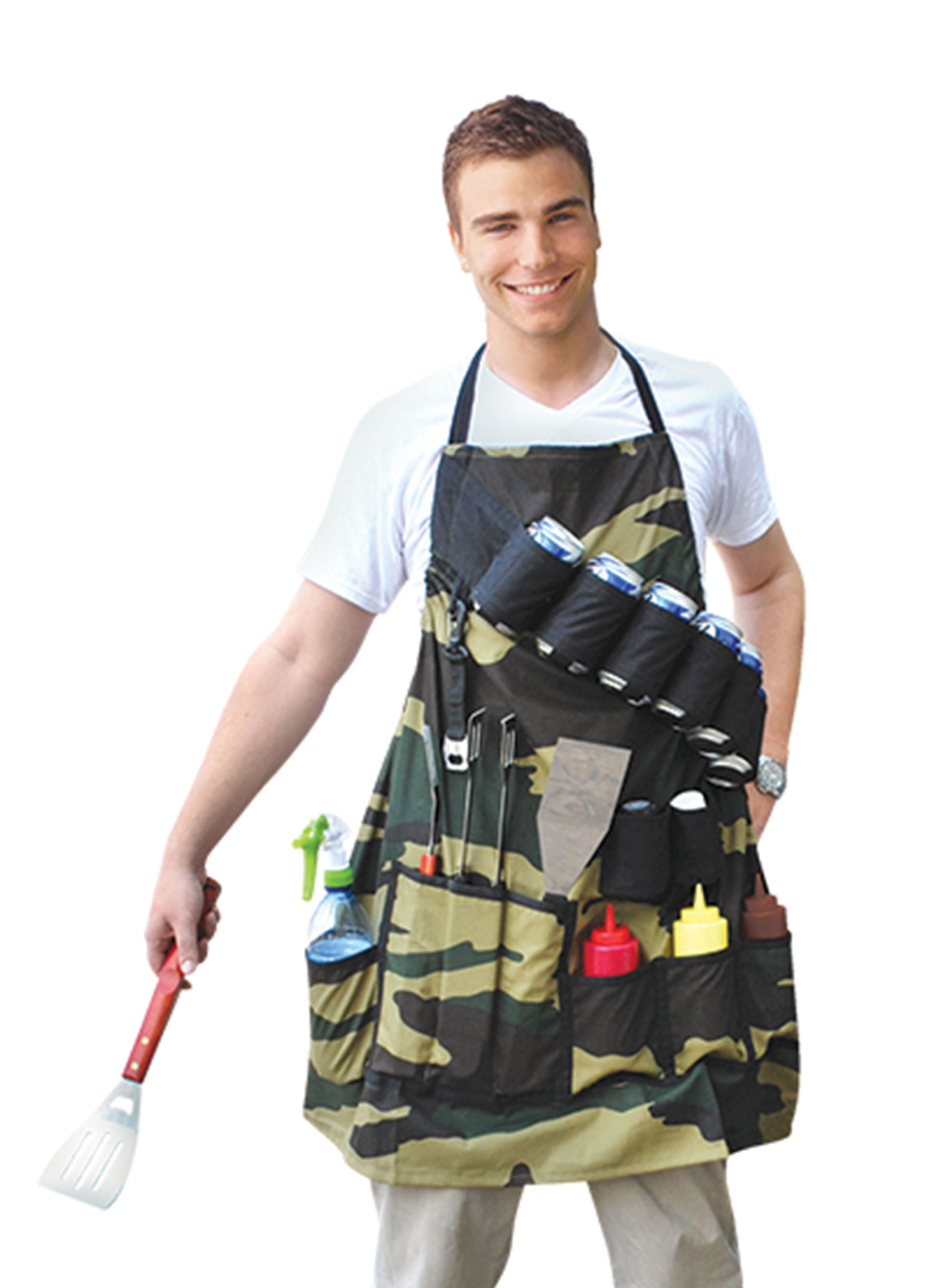 BigMouth Inc. The Grill Sergeant BBQ Apron, Camouflage Gag Gift for Cookouts, Adjustable Strap, Pockets and Bottle Opener Included