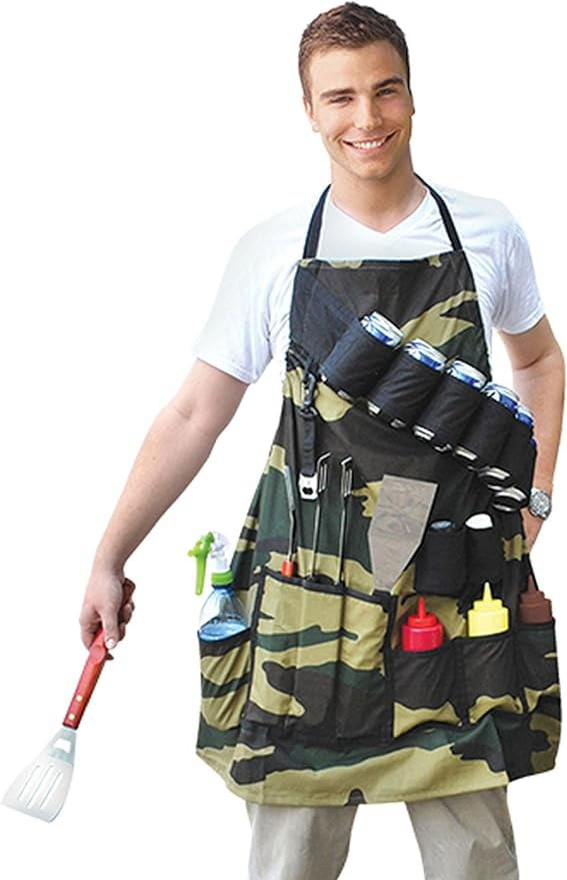 BigMouth Inc The Grill Sergeant BBQ Apron, Cotton Camouflage Gag Gift for Cookouts, Adjustable Strap, Pockets and Bottle Opener Included