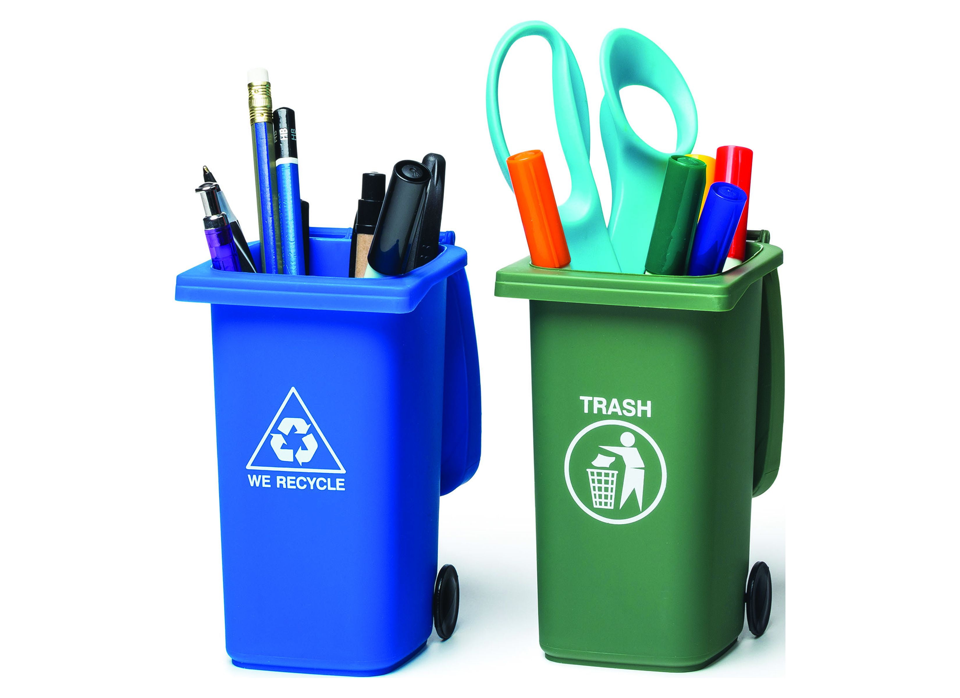Mini Blue and Green Wheeled Plastic Desk Organizer Set