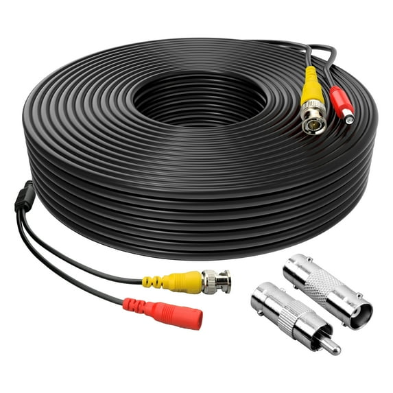 BigNewPowered 100Feet BNC Video Power Cable Pre-Made All-in-One Camera Video BNC Cable Wire Cord Black Color for Surveillance CCTV Security System with Connectors (BNC Female and BNC to RCA)