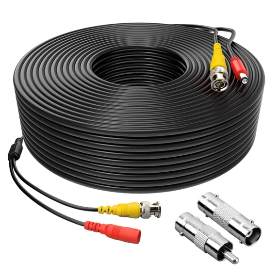 BigNewPowered 150Feet BNC Video Power Cable Pre-Made All-in-One Camera Video BNC Cable Wire Cord Black Color for Surveillance CCTV Security System with Connectors (BNC Female and BNC to RCA)