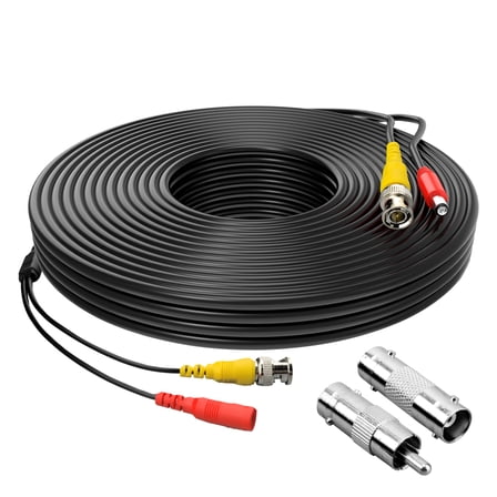 BigNewPowered 25Feet BNC Video Power Cable Pre-Made All-in-One Camera Video BNC Cable Wire Cord Black Color for Surveillance CCTV Security System with Connectors (BNC Female and BNC to RCA)