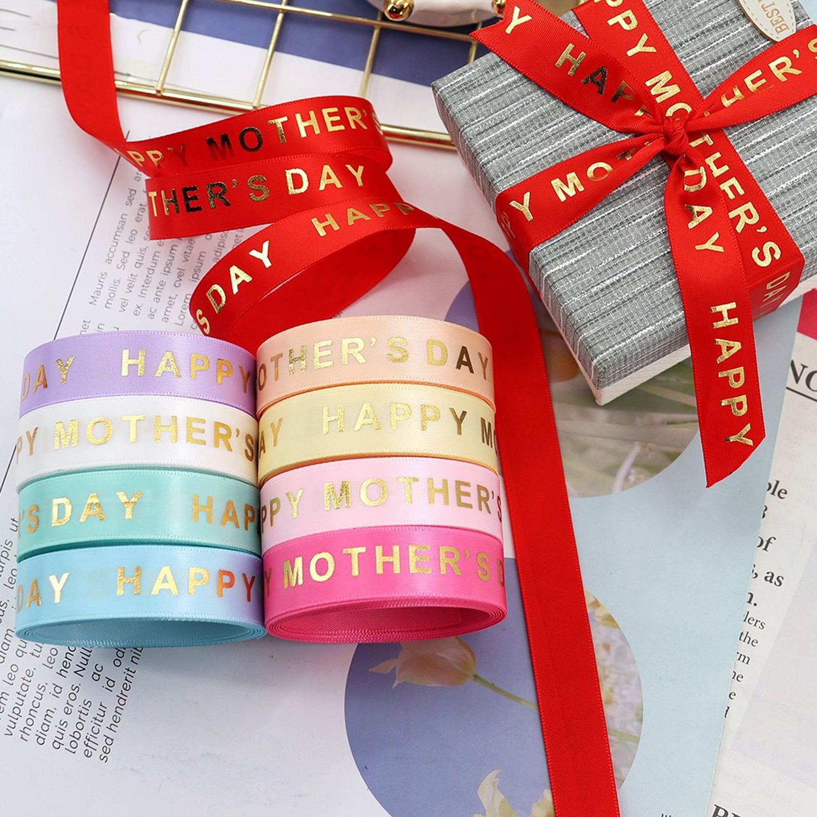 BigTiny 1 Roll Packing Ribbon Gilding Letter Design DIY 10 Yards Mother ...